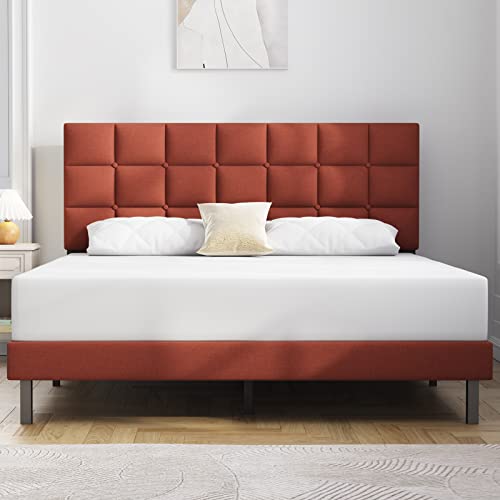 Molblly Full Bed Frame Upholstered Platform with Headboard and Strong Wooden Slats, Non-Slip and Noise-Free,No Box Spring Needed, Easy Assembly,Black