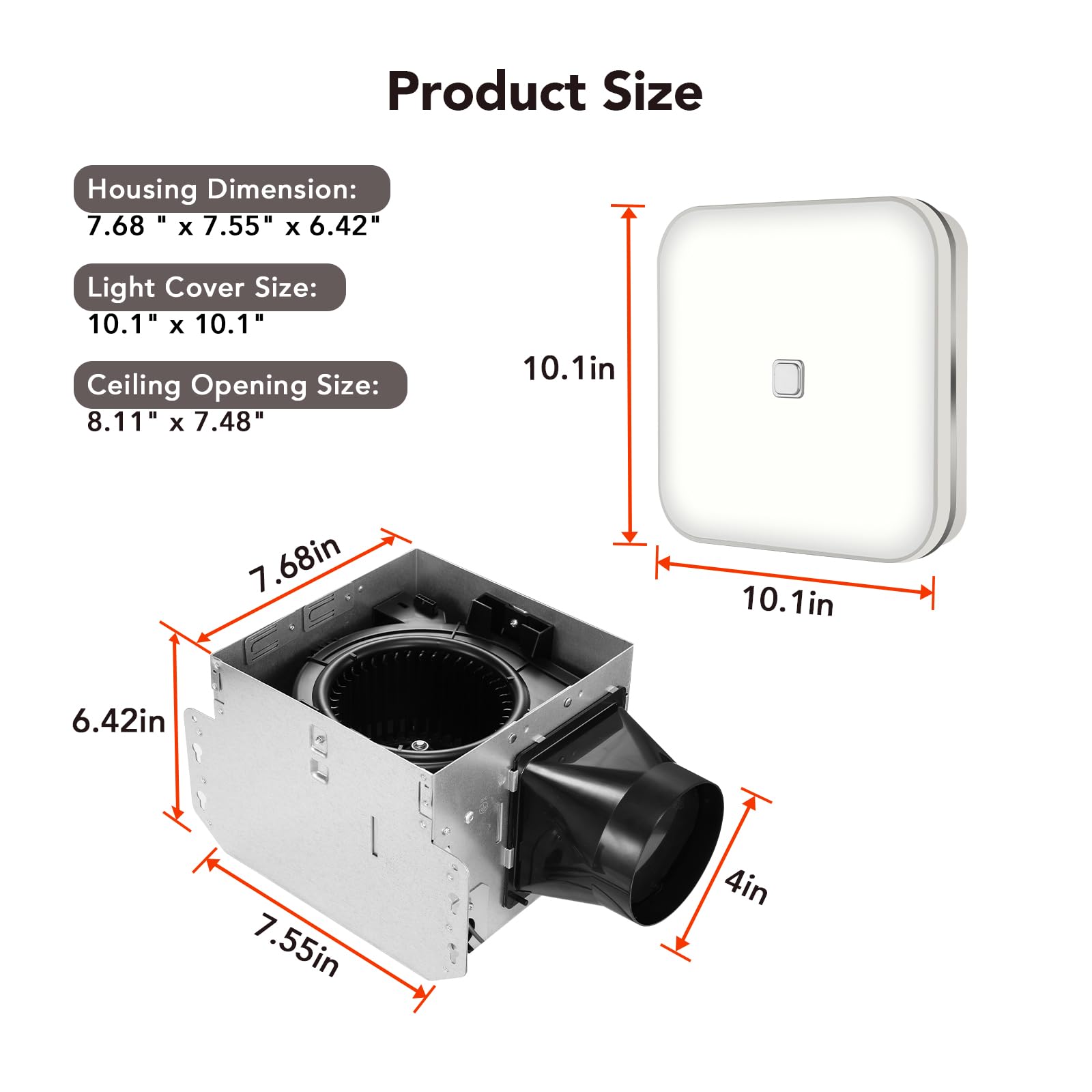 OREiN 100 CFM Bathroom Exhaust Fan with Integrated LED Light