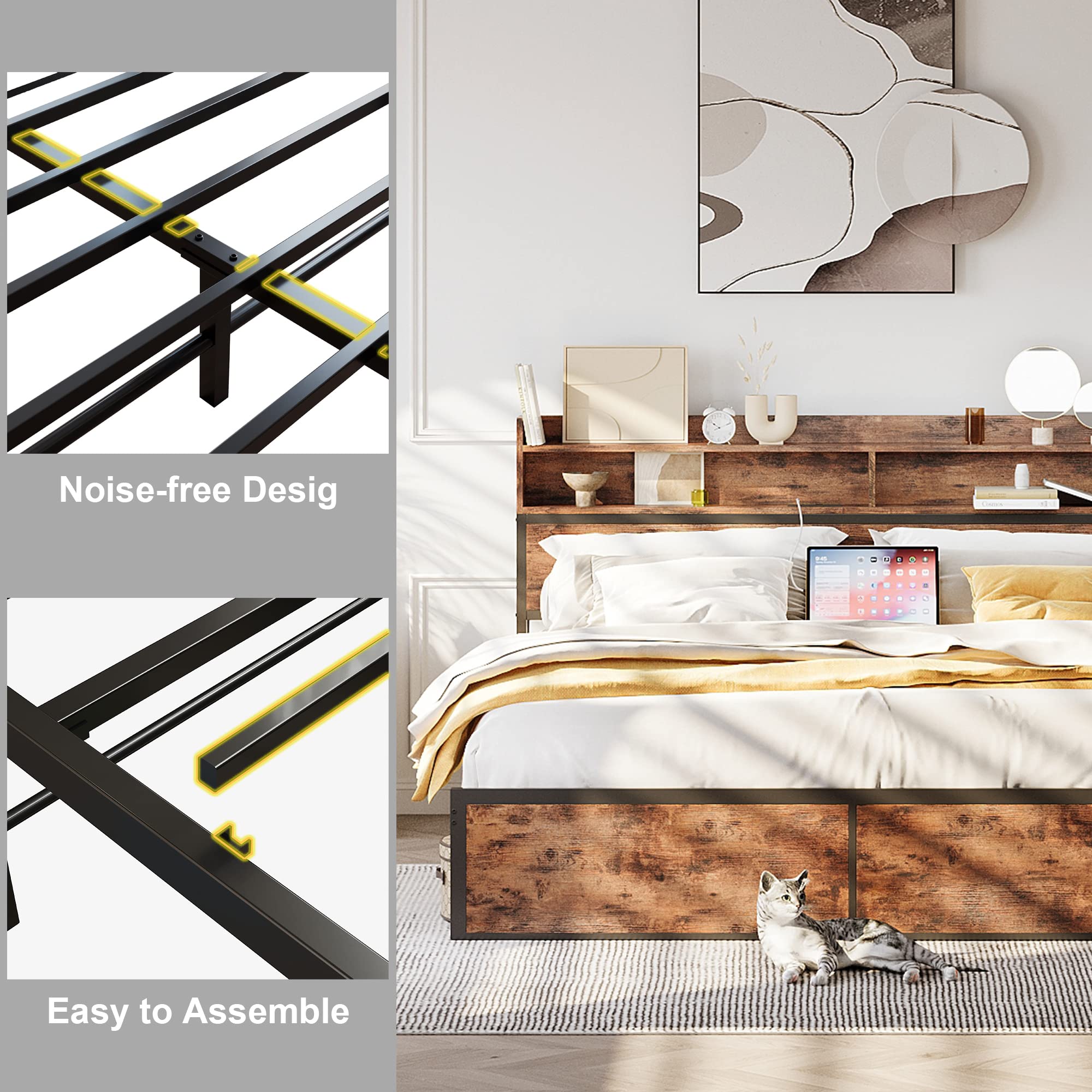 IRONCK Bookcase Headboard Charging Foundation