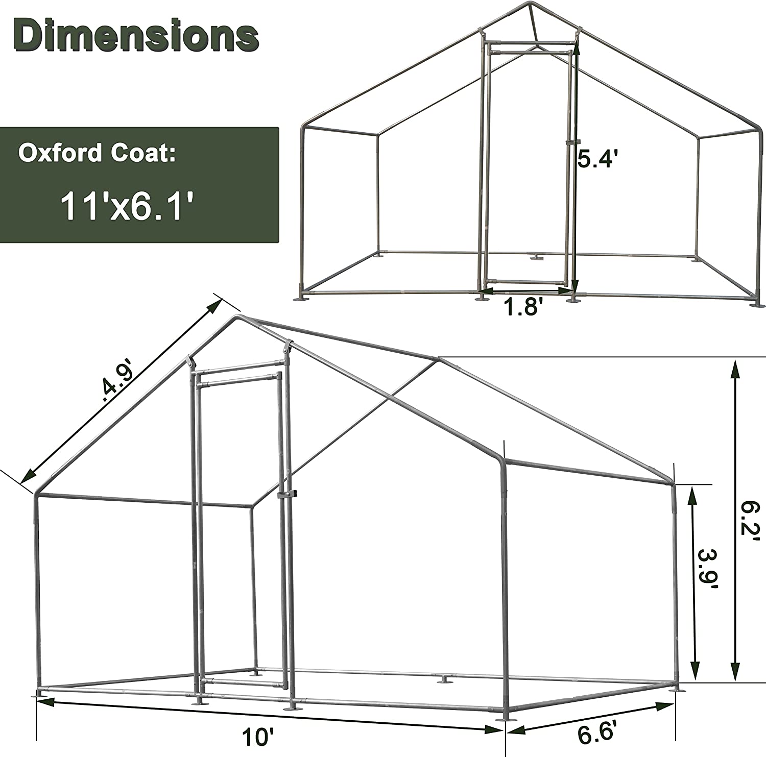 10' x 10' Walk-in Metal Chicken Coop, Heavy Duty Poultry Cage with Waterproof Anti-UV Cover