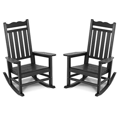Stoog All-Weather Patio Rocking Chair with 400 lbs Weight Capacity, Oversized Porch Rocker Chair, for Backyard, Fire Pit, Lawn, Garden, Outdoor and Indoor, Black