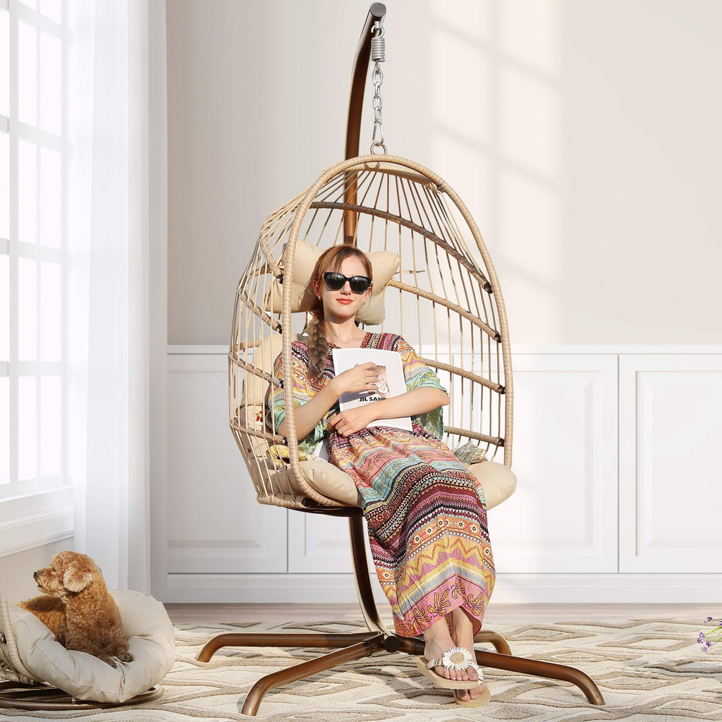 NICESOUL Wicker Rattan Hanging Swing Egg Chair with Stand