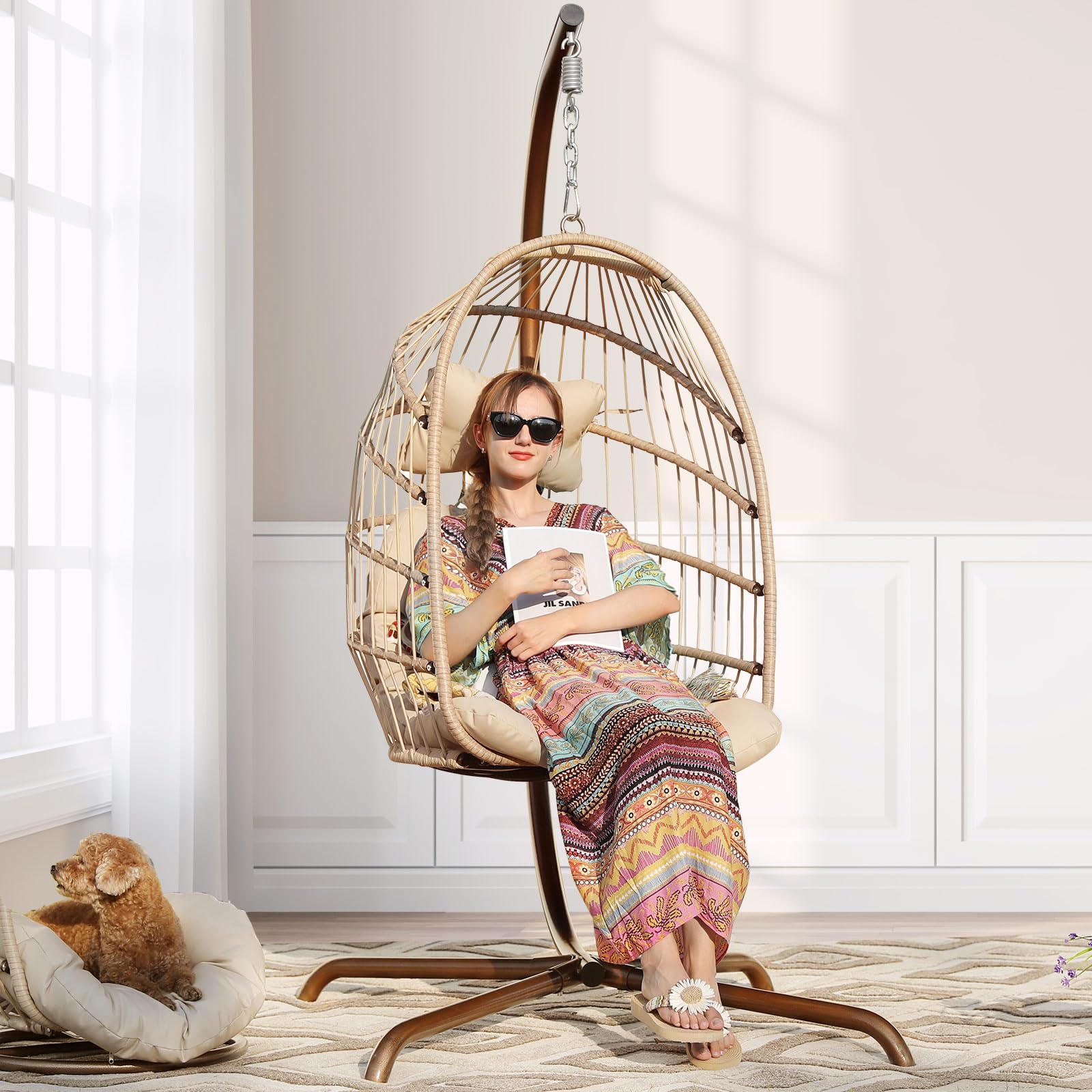 NICESOUL Wicker Rattan Hanging Swing Egg Chair with Stand