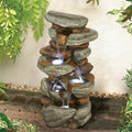 Watnature 4-Tier Rock Water Fountain with LED Lights - Outdoor Water Fountains Cascading Floor Water Feature Art Decor for Garden, Pation, Deck, Porch