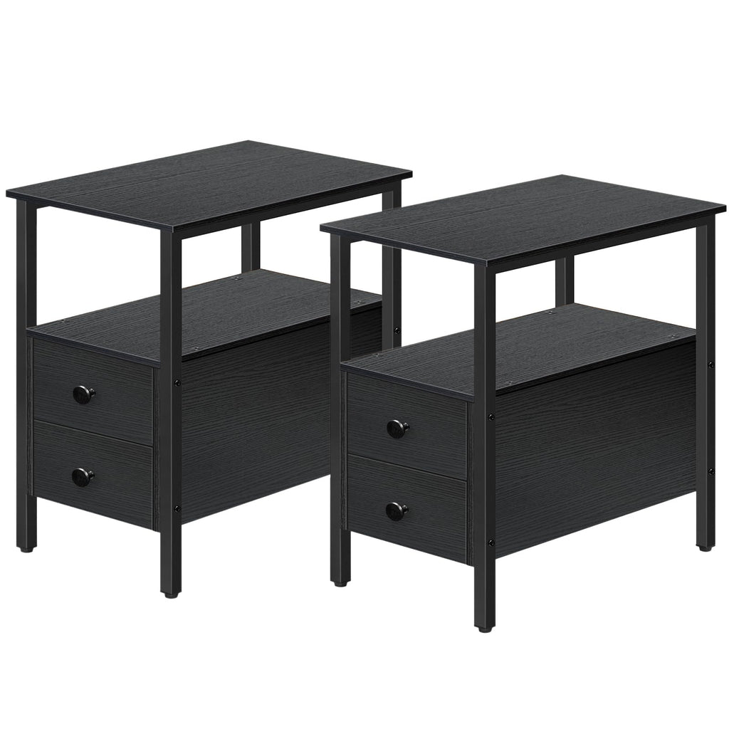 HOOBRO 2-Piece End Table Set with Drawers, Black