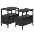 HOOBRO 2-Piece End Table Set with Drawers, Black
