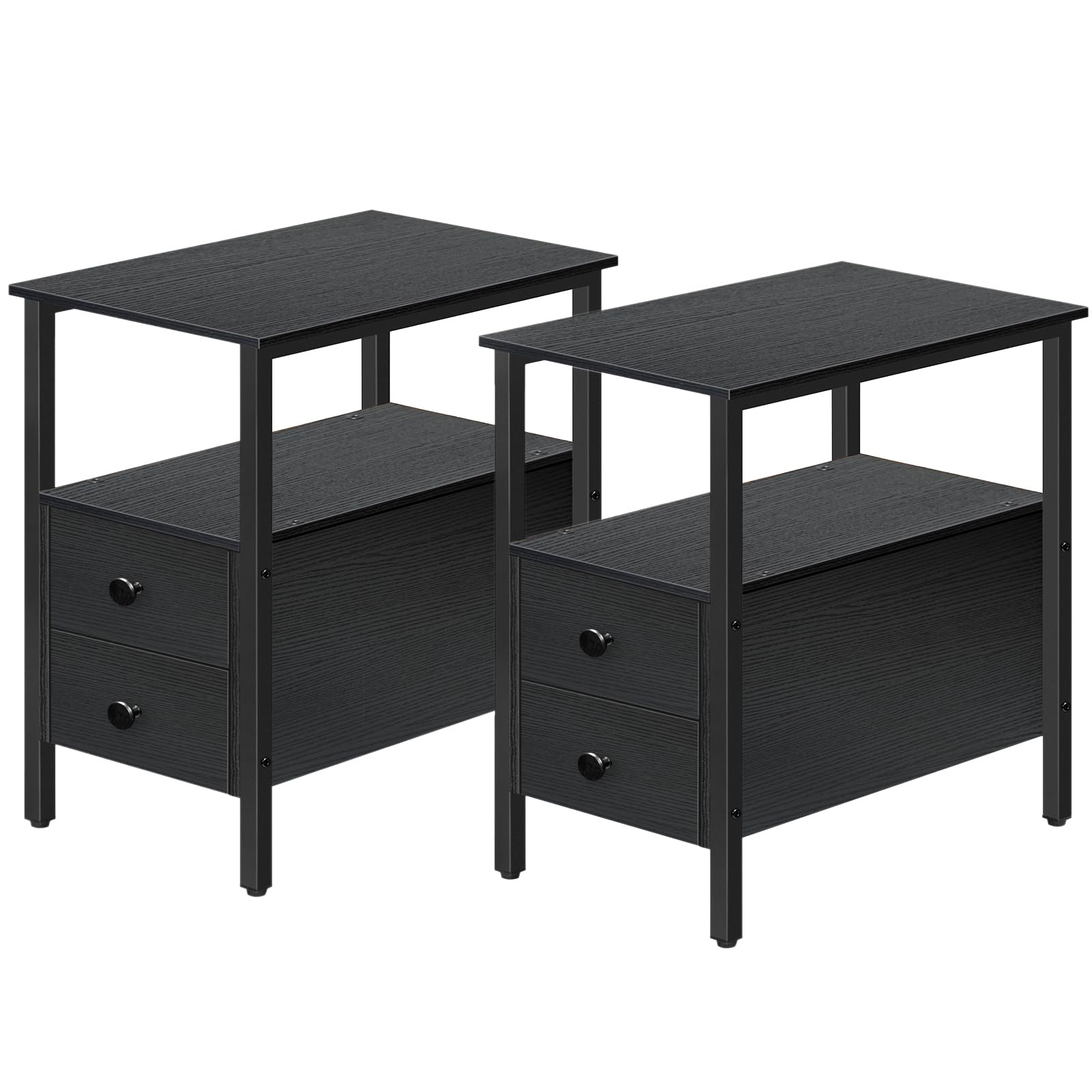 HOOBRO 2-Piece End Table Set with Drawers, Black