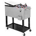 80 Quart Qt Rolling Cooler Ice Chest for Outdoor Patio Deck Party, Grey, Portable Party Bar Cold Drink Beverage Cart Tub, Backyard Cooler Trolley on Wheels with Shelf, Stand, &amp; bottle opener