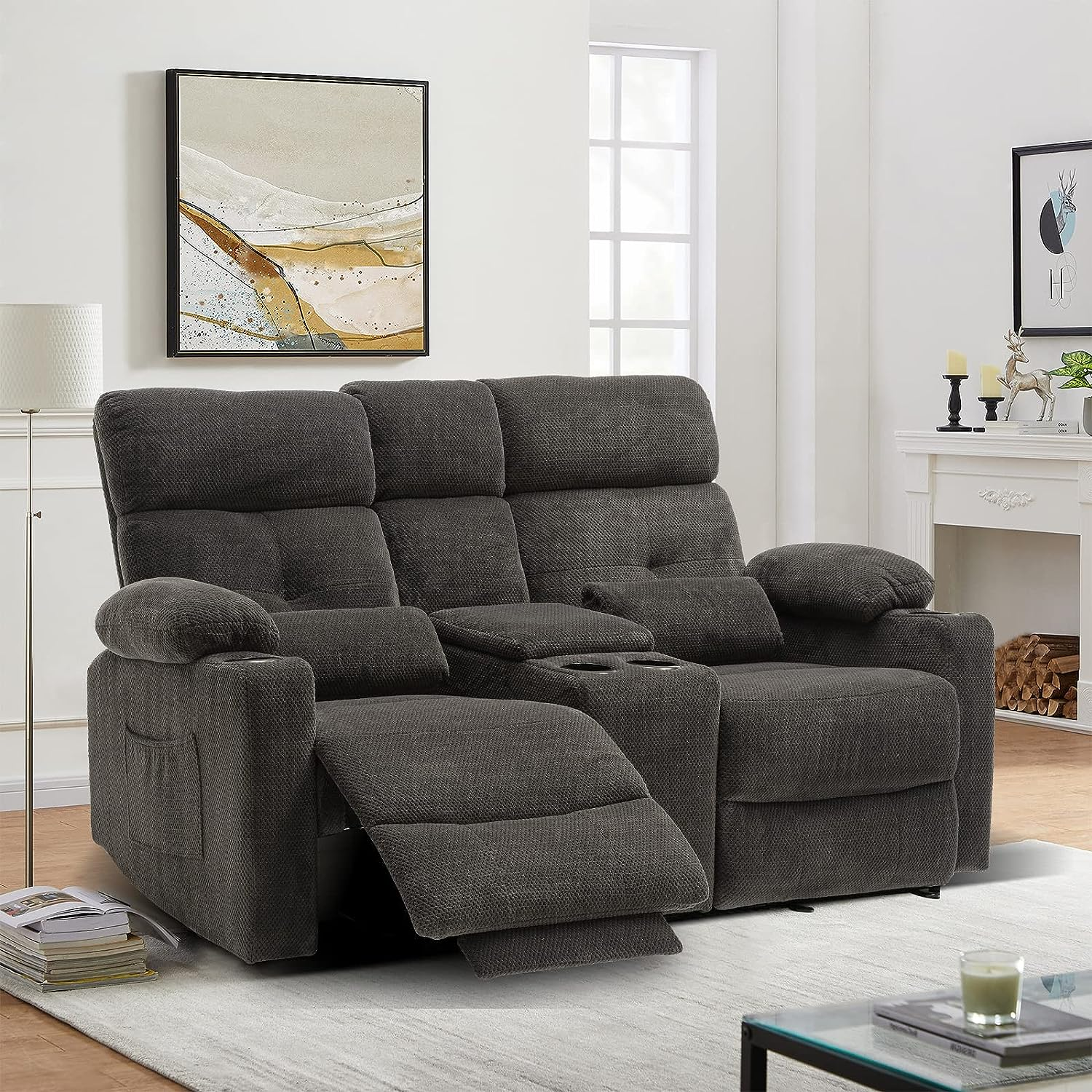 RIHEREFY 68-Inch RV Power Reclining Loveseat (Wall Hugger)