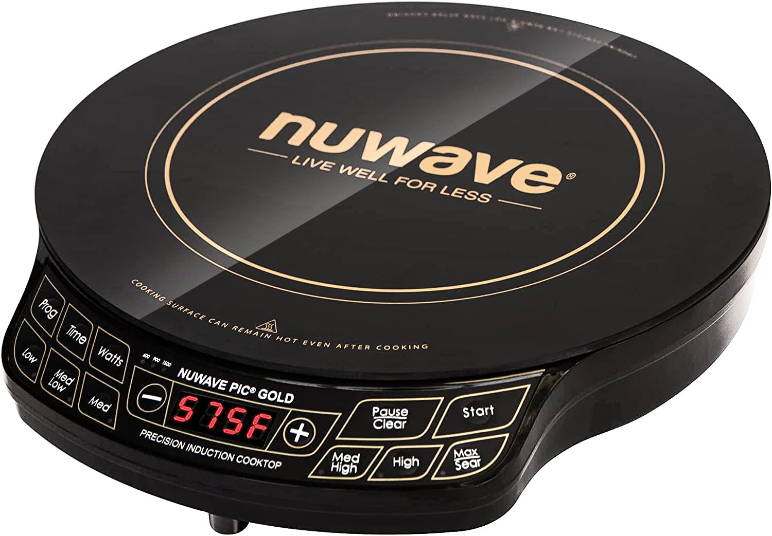 Nuwave Gold Precision Induction Cooktop, Portable, Powerful with Large 8u201d Heating Coil,100u00b0F to 575u00b0F, 3 Wattage Settings, 12u201d Heat-Resistant Cooking Surface