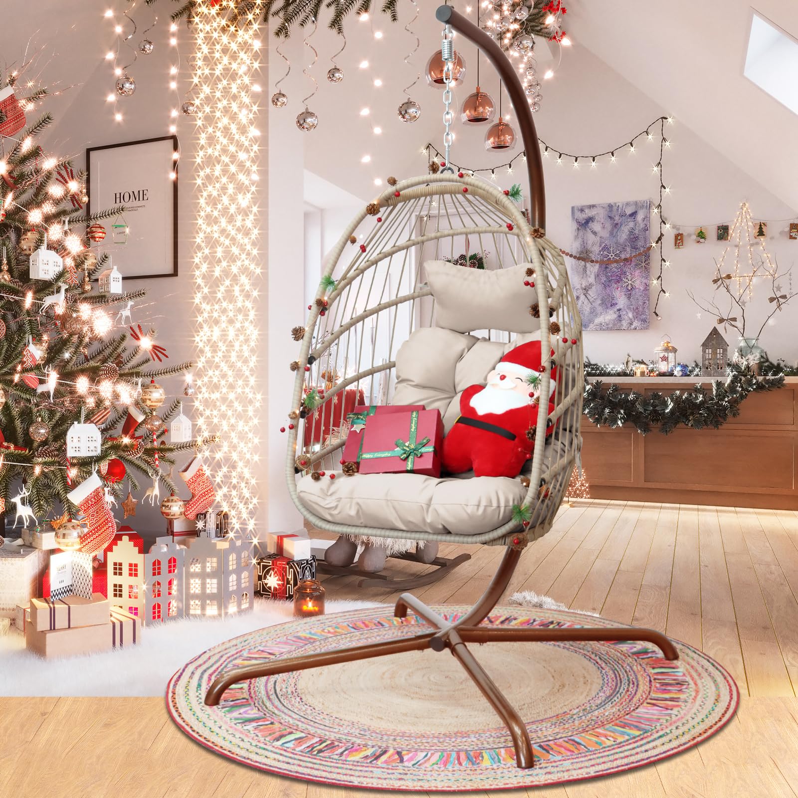 NICESOUL Wicker Rattan Hanging Swing Egg Chair with Stand