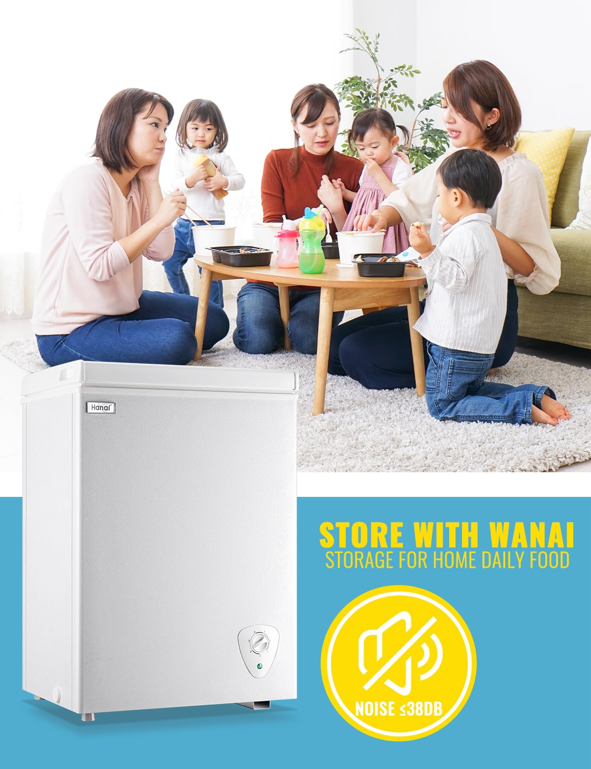 3.5 Cubic Feet Chest Freezer Small Deep Freezers with Removable Storage Basket Free Standing Top Door Compact Freezer 7 Gears Temperature Control for Office Dorm Apartment