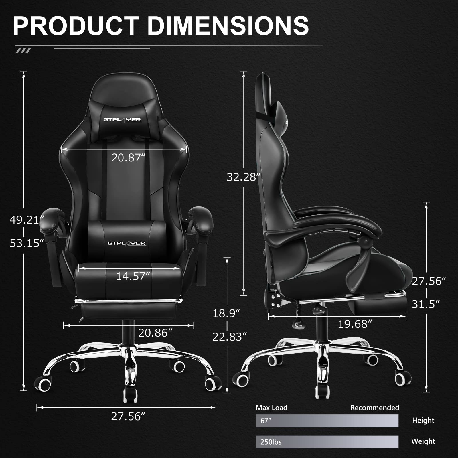 GTPLAYER Computer Footrest Adjustable 360u00b0 Swivel