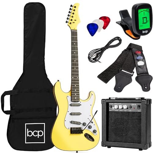 Best Choice Products 39in Full Size Beginner Electric Guitar Starter Kit w/Case, Strap, 10W Amp, Strings, Pick, Tremolo Bar - Jet Black