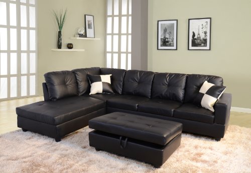 Beverly Fine Furniture Left Facing Russes Sectional Sofa Set With Ottoman, RED
