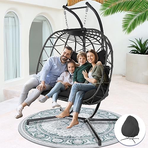 NICESOUL Wicker Rattan Hanging Swing Egg Chair with Stand