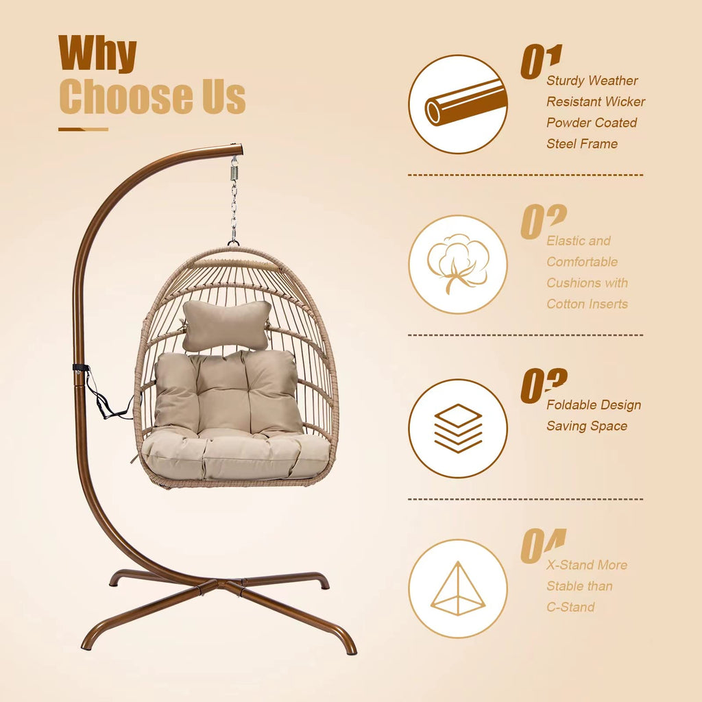 NICESOUL Wicker Rattan Hanging Swing Egg Chair with Stand