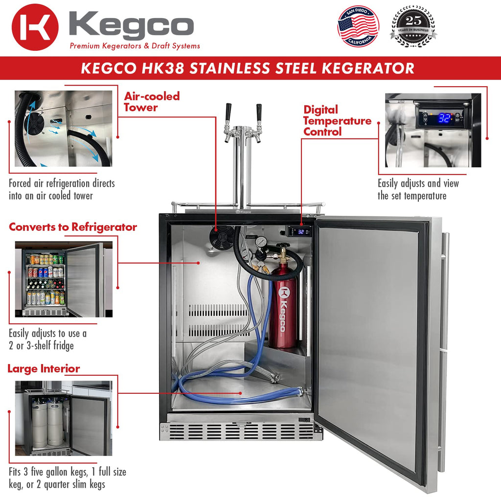 Kegco HK38BSU-2 Dual Faucet Under-Counter Kegerator