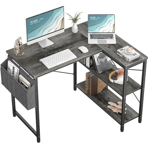 Small L Shaped Computer Desk, Homieasy 47 Inch L-Shaped Corner Desk with Reversible Storage Shelves for Home Office Workstation, Modern Simple Style Writing Desk Table with Storage Bag(Black)