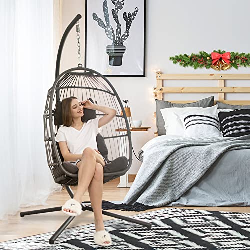 NICESOUL Wicker Rattan Hanging Swing Egg Chair with Stand