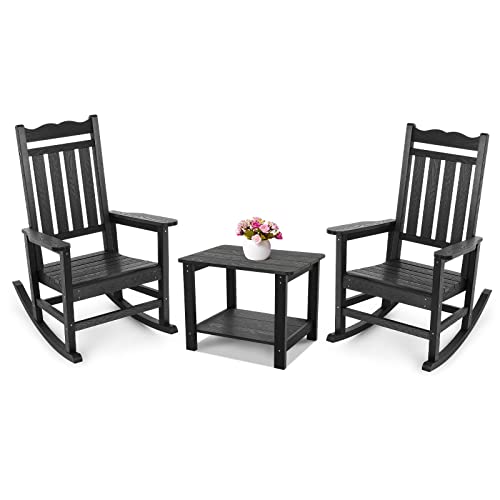 Stoog All-Weather Patio Rocking Chair with 400 lbs Weight Capacity, Oversized Porch Rocker Chair, for Backyard, Fire Pit, Lawn, Garden, Outdoor and Indoor, Black