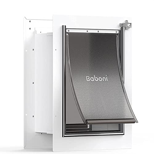 Baboni Pet Door for Wall, Steel Frame and Telescoping Tunnel, Aluminum Lock, Double Flap Dog Door and Cat Door, Strong and Durable (Pets Up to 100 Lb) -Large