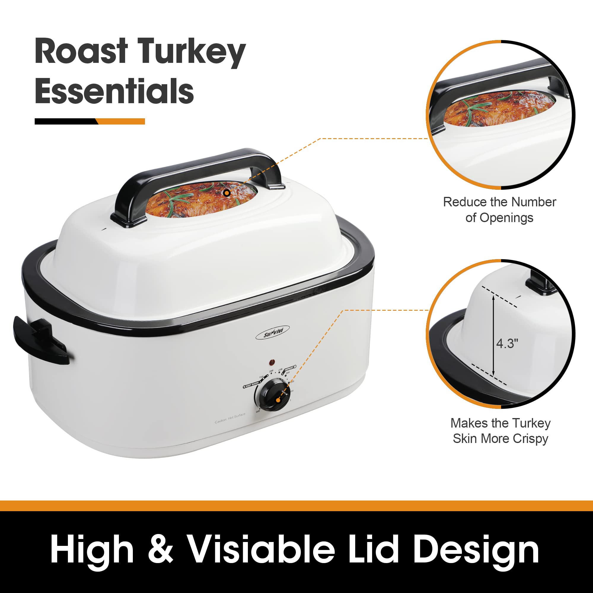 Sunvivi Electric Roaster Oven with Removable Cooking Pan