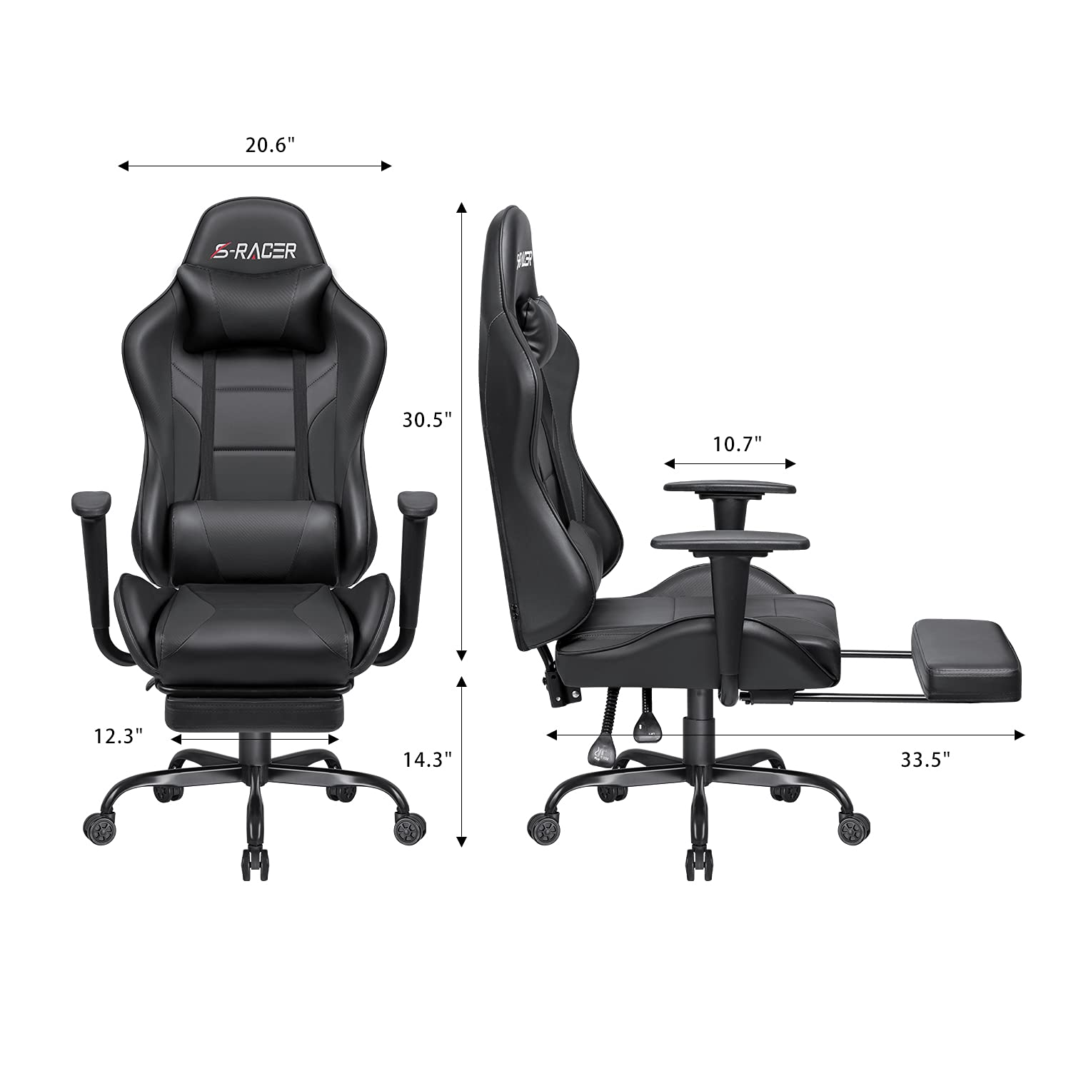 Homall Ergonomic Gaming Chair with Massage Lumbar Support and Footrest, Racing Style Swivel Office Desk Chair - Black