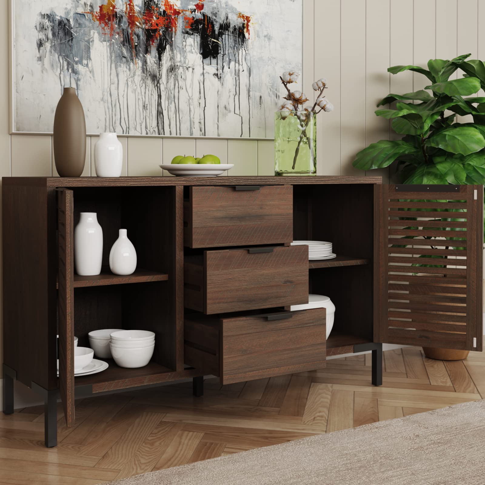 Bme Arcadia Premium Solid Wood Buffet Sideboard Cabinet