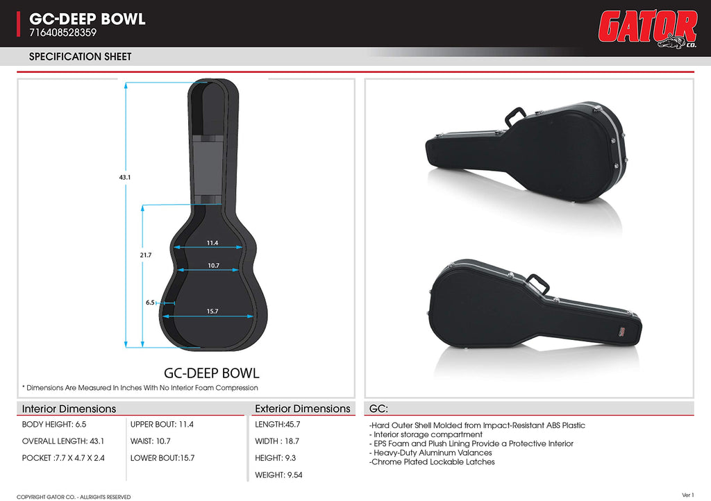 Gator Acoustic Guitars GC DEEP BOWL