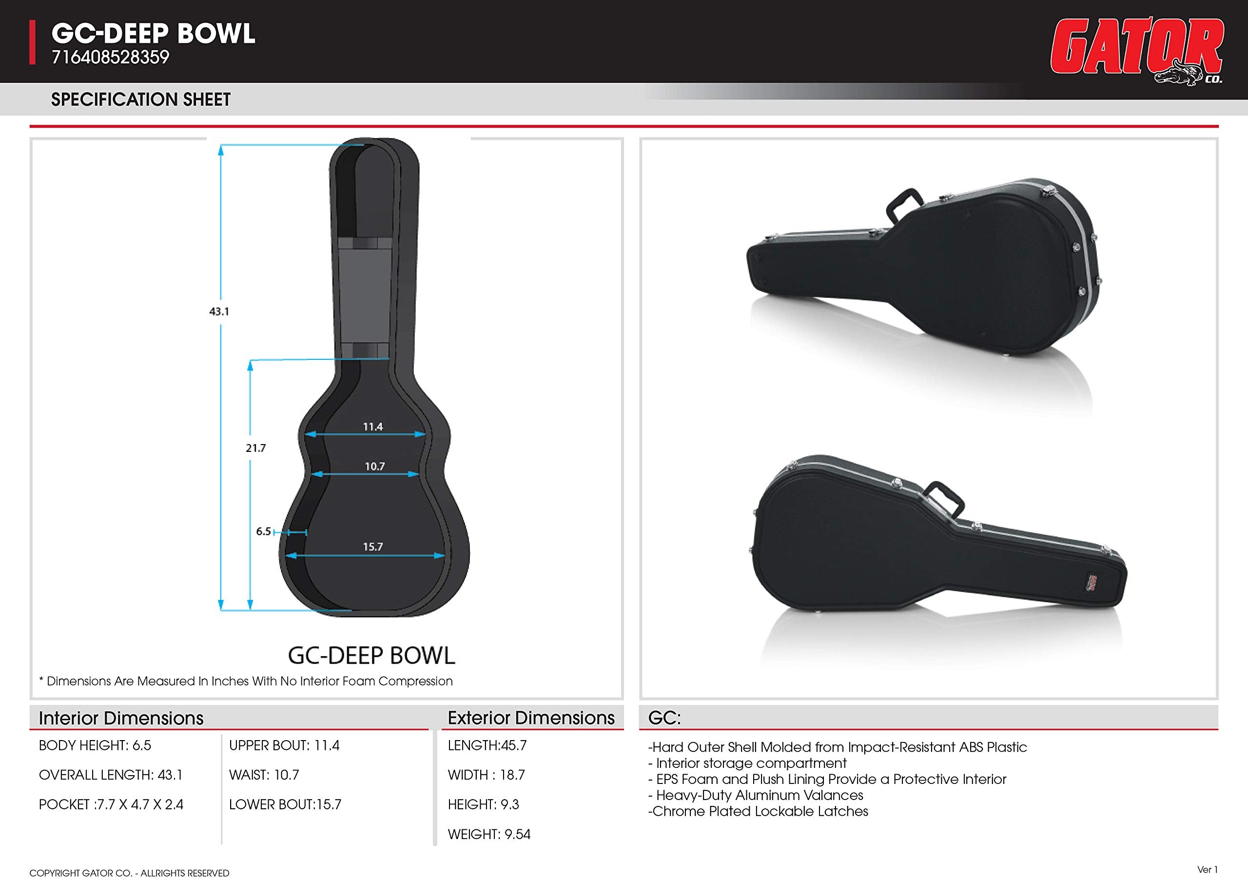 Gator Acoustic Guitars GC DEEP BOWL