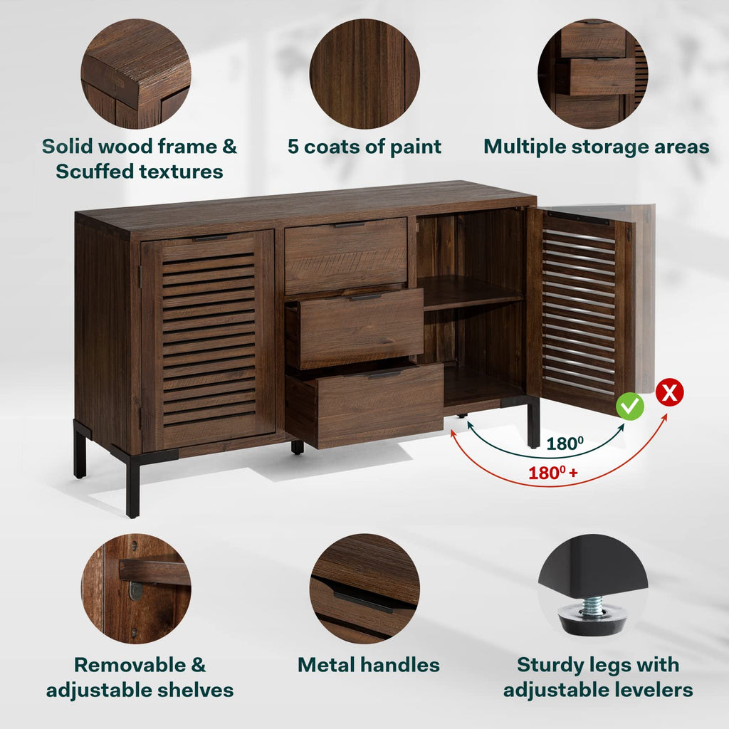 Bme Arcadia Premium Solid Wood Buffet Sideboard Cabinet
