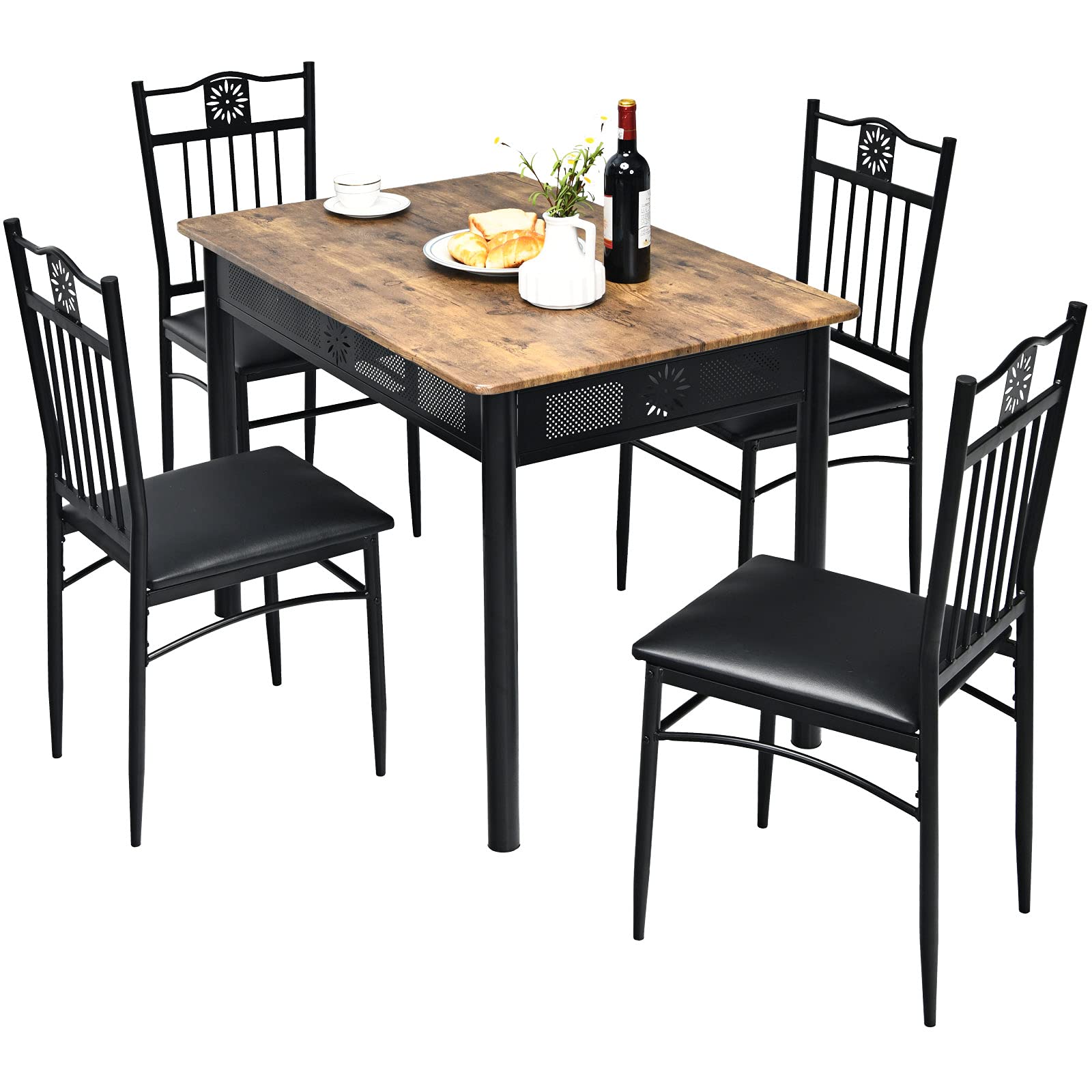Tangkula 5-Piece Vintage Wood and Metal Dining Set