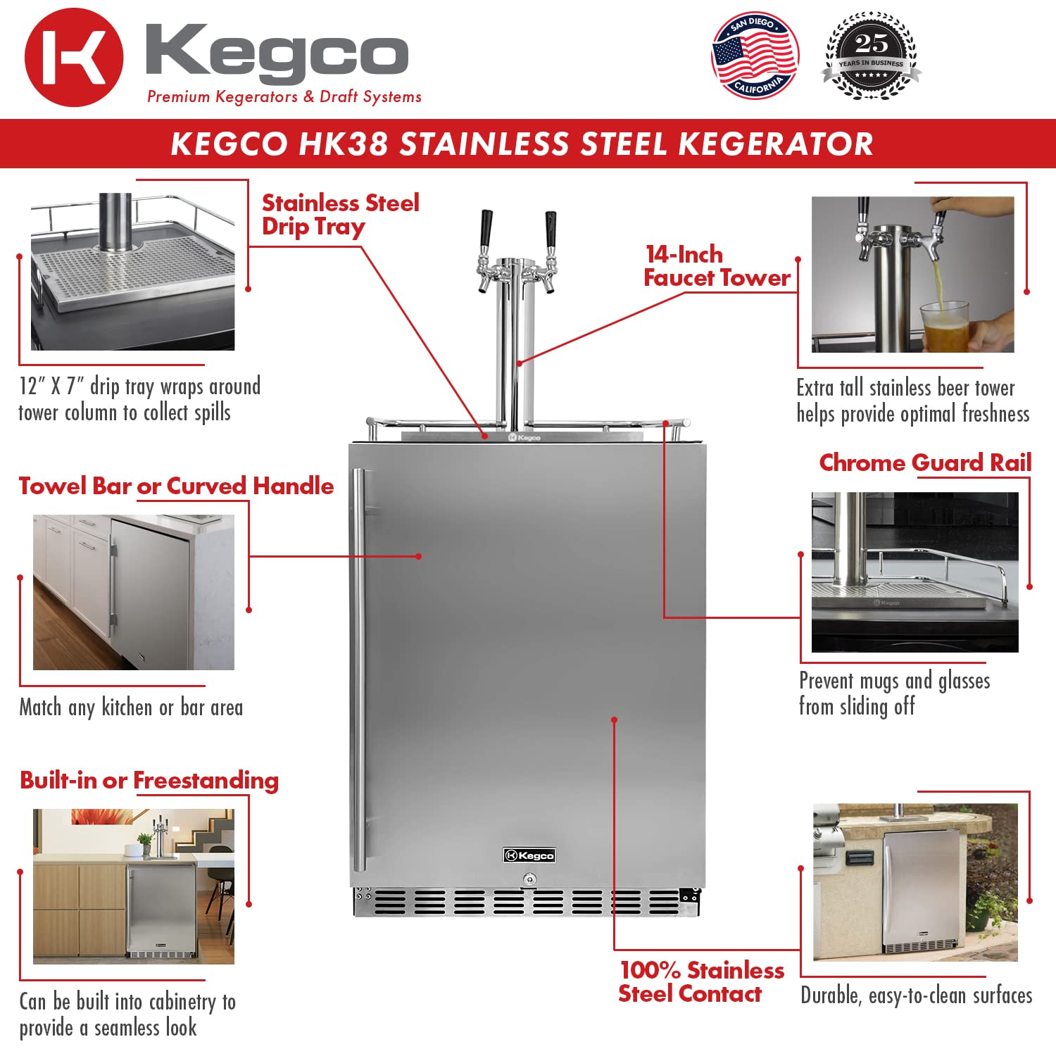 Kegco HK38BSU-2 Dual Faucet Under-Counter Kegerator