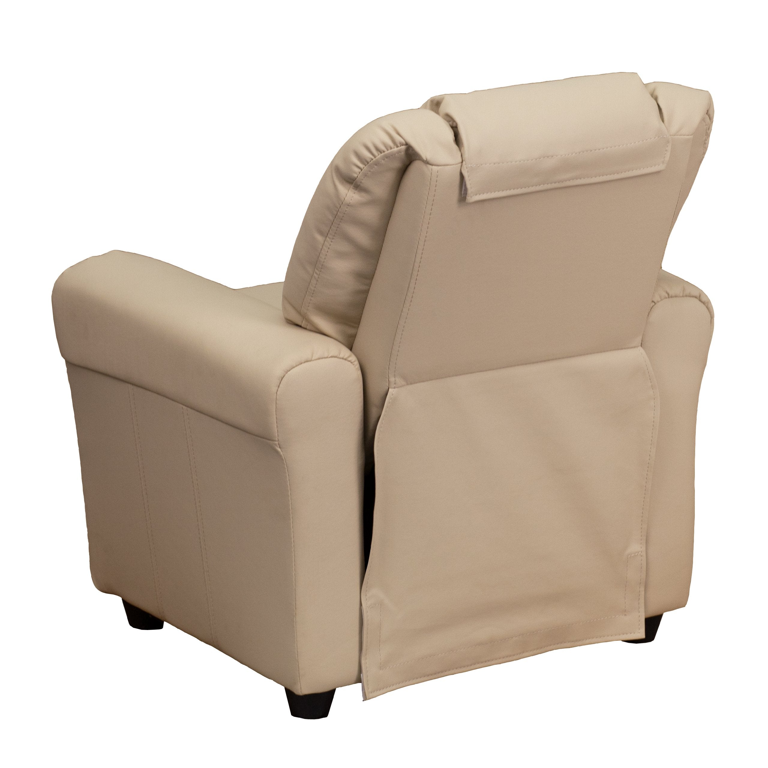 EMMA   OLIVER Beige Vinyl Kids Recliner with Cup Holder and Headrest