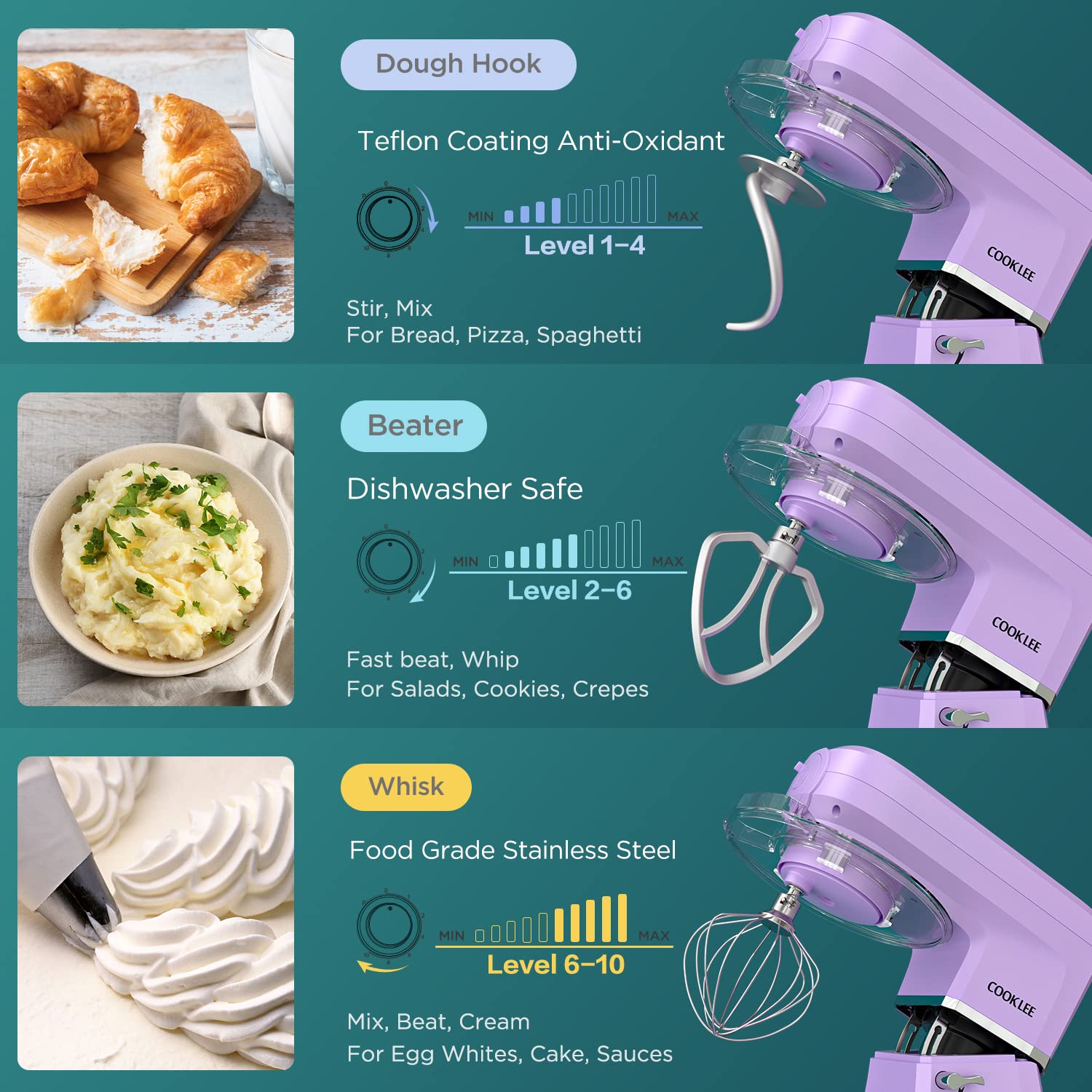 COOKLEE Stand Mixer SM 1507BM Lavender