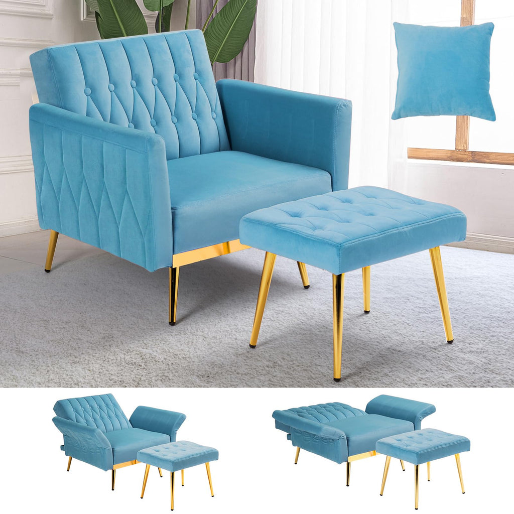 ACMEASE Velvet Accent Chair with Adjustable Backrest and Ottoman