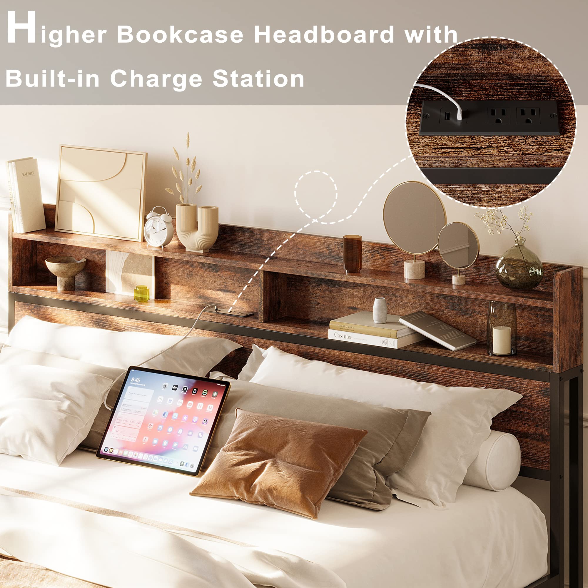 IRONCK Bookcase Headboard Charging Foundation