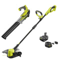 ONE  18V Cordless Battery String Trimmer/Edger and Jet Fan Blower Combo Kit with 4.0 Ah Battery and Charger P2035