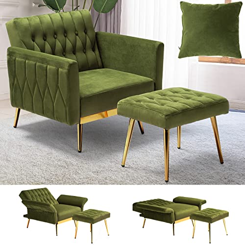 ACMEASE Velvet Accent Chair with Adjustable Backrest and Ottoman