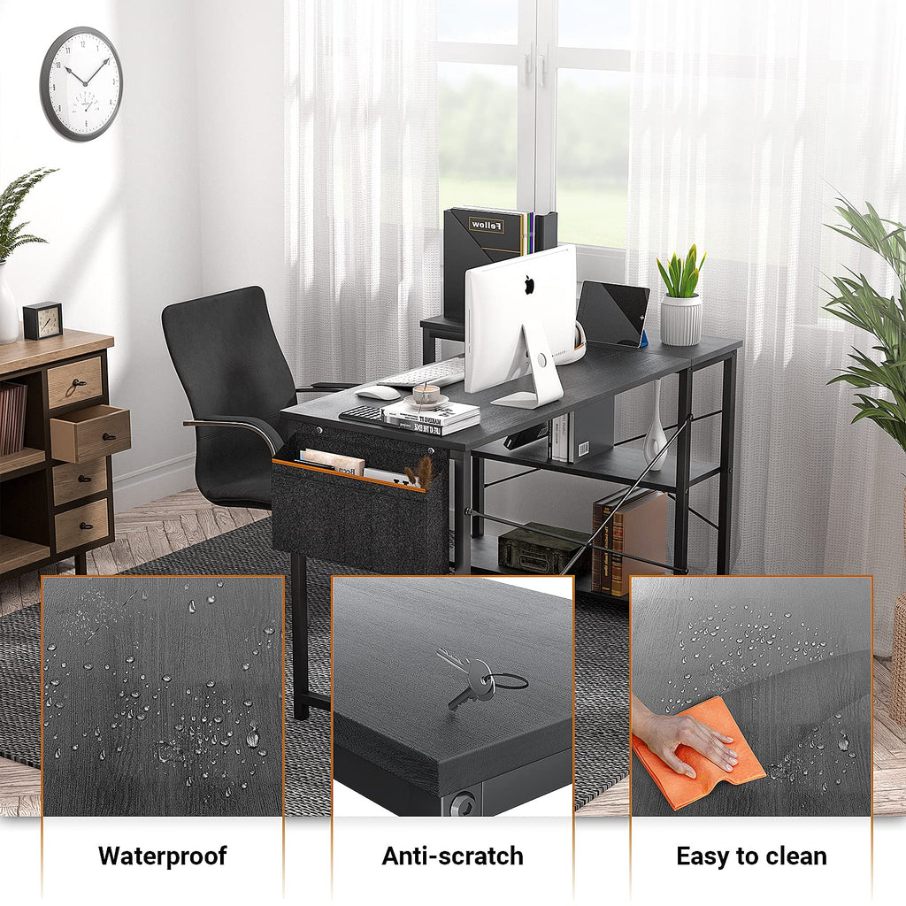 Small L Shaped Computer Desk, Homieasy 47 Inch L-Shaped Corner Desk with Reversible Storage Shelves for Home Office Workstation, Modern Simple Style Writing Desk Table with Storage Bag(Black)