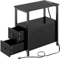 Rolanstar Narrow Charging End Table with 2 Wood Drawers
