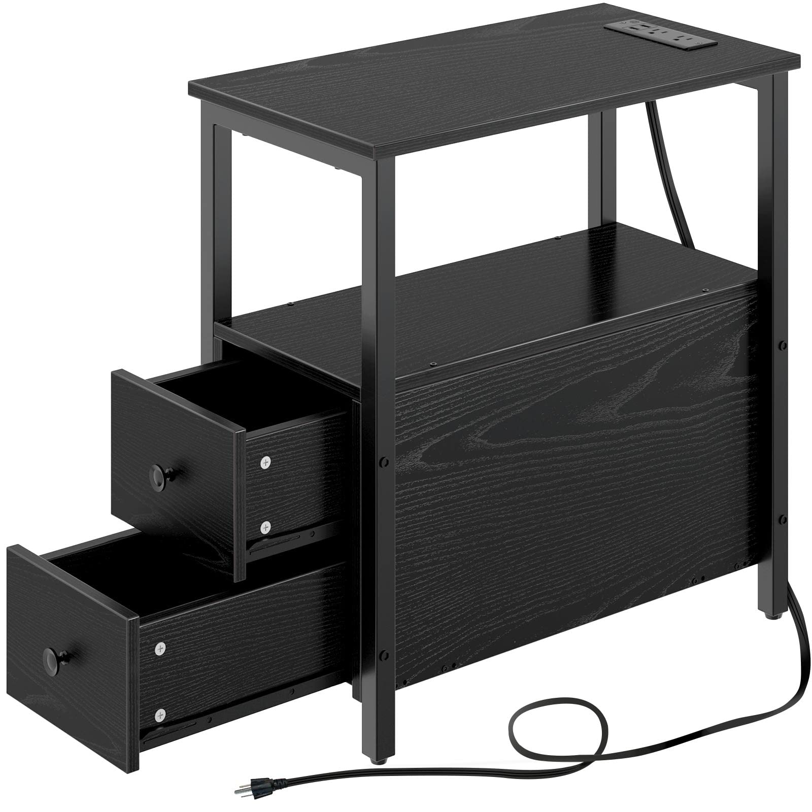 Rolanstar Narrow Charging End Table with 2 Wood Drawers