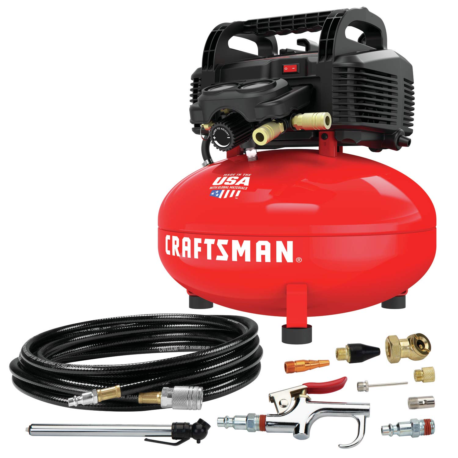 CRAFTSMAN 6 Gallon 150 PSI Oil-Free Pancake Air Compressor and Accessories   Camco Blow Out Plug