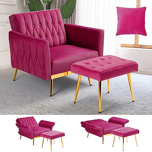 ACMEASE Velvet Accent Chair with Adjustable Backrest and Ottoman