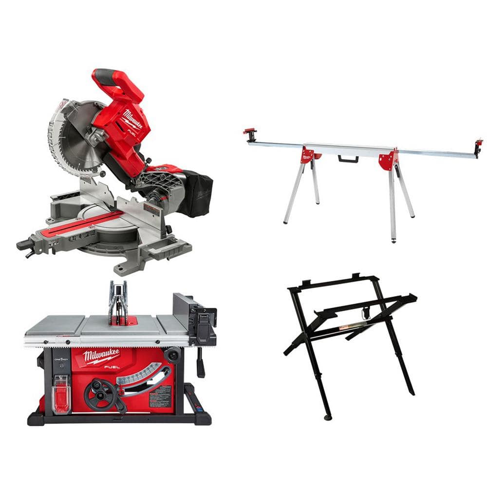 M18 FUEL ONE-KEY 18-Volt Lithium-Ion Brushless Cordless 8-1/4 in. Table Saw with Stand and 10 in. Miter Saw with Stand 2736-20-2734-20-48-08-0561-48-08-0551