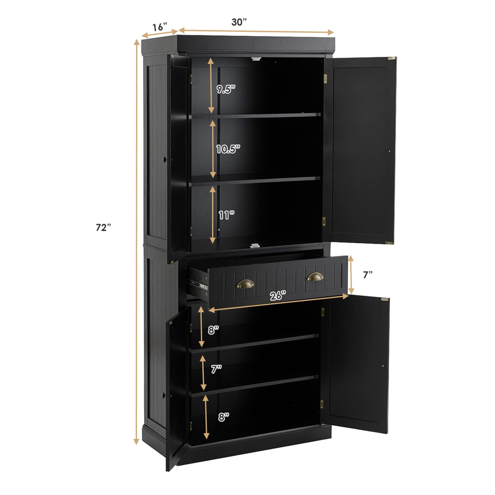 Tangkula Freestanding Cupboard Traditional Adjustable