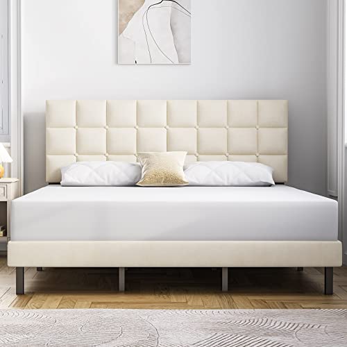 Molblly Full Bed Frame Upholstered Platform with Headboard and Strong Wooden Slats, Non-Slip and Noise-Free,No Box Spring Needed, Easy Assembly,Black