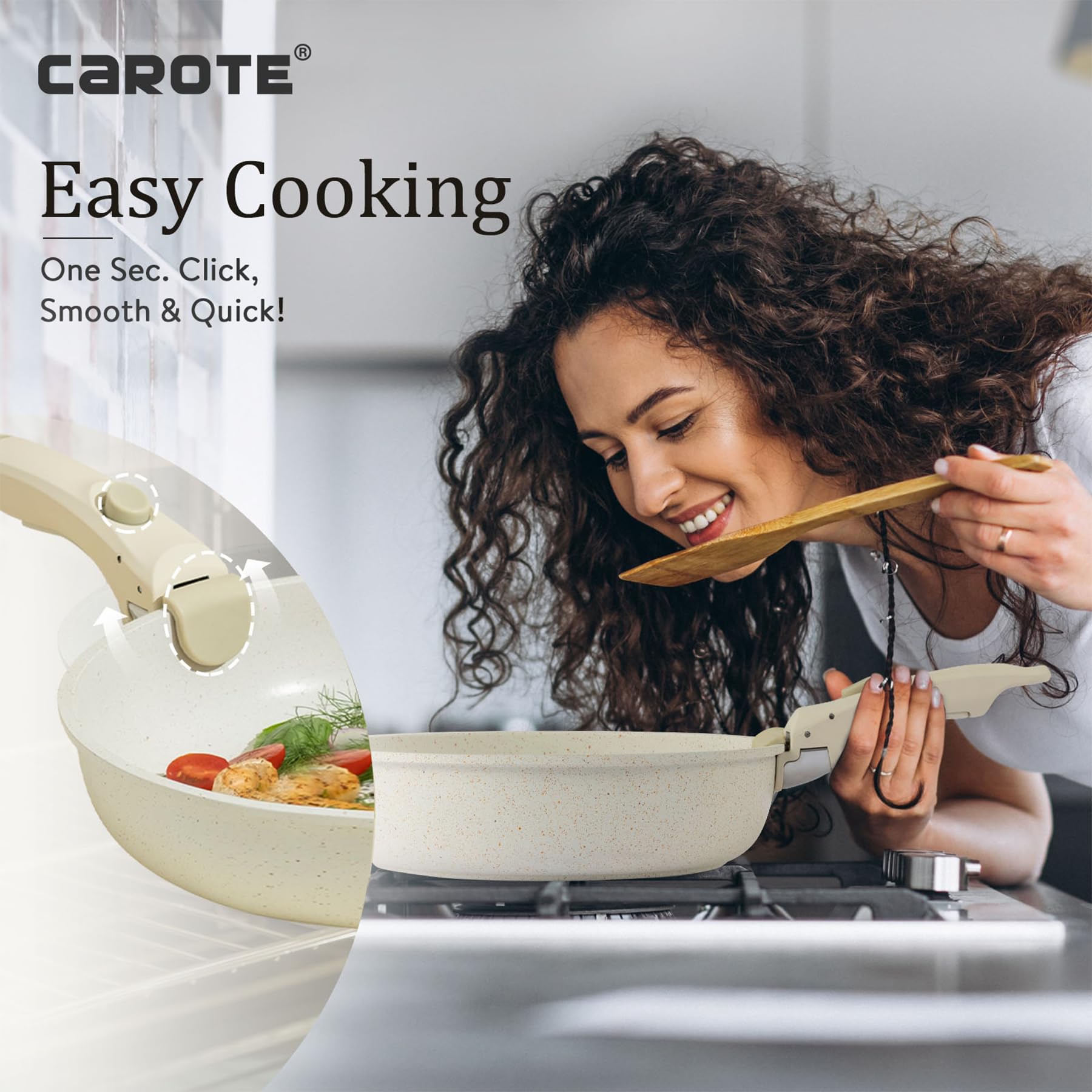 CAROTE 11-Piece Nonstick Cookware Set with Detachable Handle