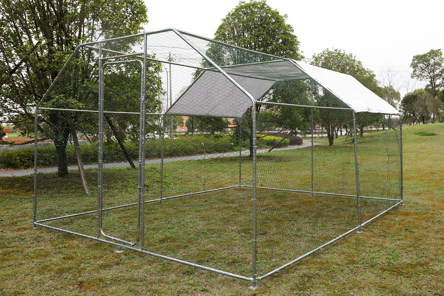 10'x10' Outdoor Heavy Duty Chicken Coops Walk in Metal Chicken Cages Large Pets Raise Crate Protector Poultry Rabbit House with Waterproof Cover Backyard